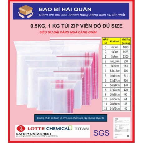 Túi zipper chỉ đỏ loại tốt, dày dặn, chắc chắn (có đủ size)