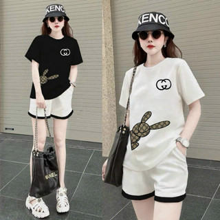 Set short cotton quần viền thêu logo cao cấp
