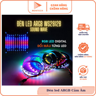 Đèn led ARGB WS2812B hiệu ứng âm nhạc kèm nguồn điều khiển qua App cảm biến nhạc quay TikTok chỉnh mầu từng mắt led