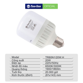 Bóng đèn LED BULB Trụ 20W Rạng Đông