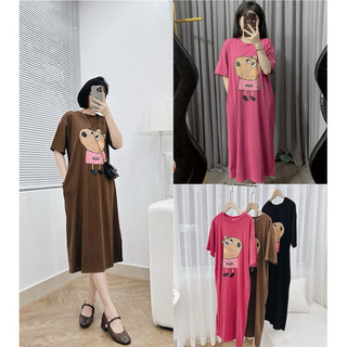 Váy Phông Suông, Đầm Suông Rộng In Hình CHÓ MIU From Rộng, Dáng Dài Chất Cotton Mặc Hè Mát