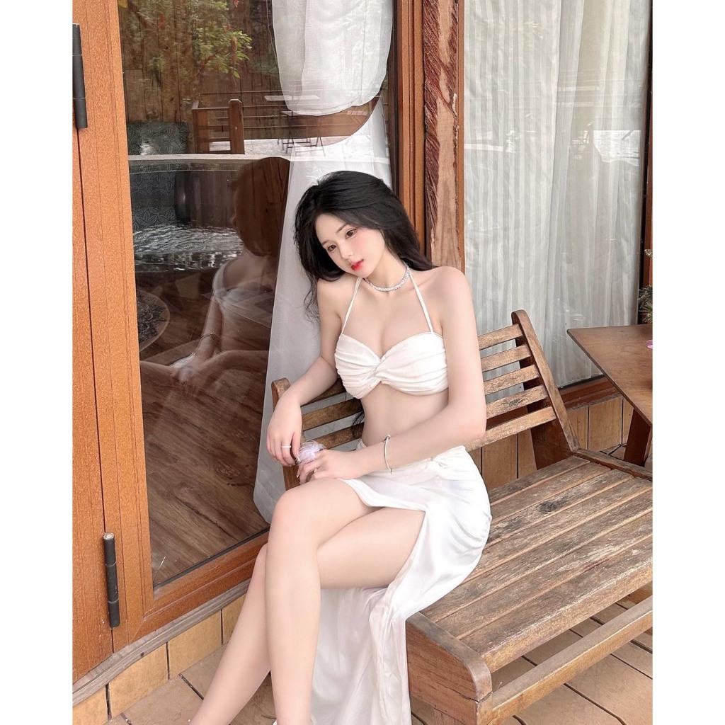 Set Áo 2 Dây Bikini Đi Biển Vierlin Thiết Kế Cúp Ngực Xẻ Đùi - Áo Cột Kèm Chân Váy Lụa Tằm Dày Dặn VBK010 | BigBuy360 - bigbuy360.vn