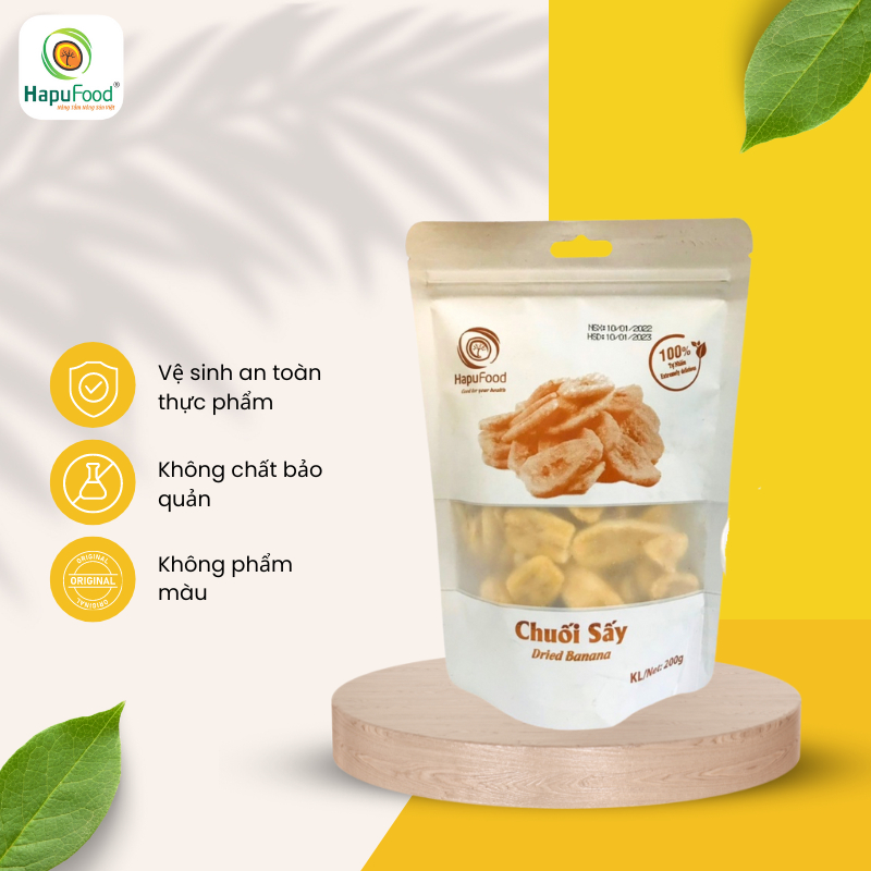 Chuối sấy HAPUFOOD túi 100 - 200Gram, thơm ngon, giòn rụm, ATVSTP