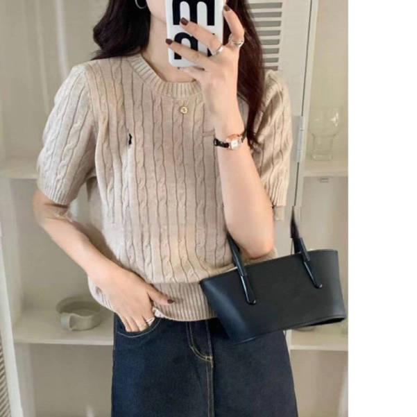 ÁO LEN CỘC TAY CỔ TRÒN HỌA TIẾT VẶN THỪNG THÊU NGỰA PHOM VỪA MẪU MỚI 2024, ÁO LEN NGẮN TAY NỮ QUẢNG CHÂU | BigBuy360 - bigbuy360.vn