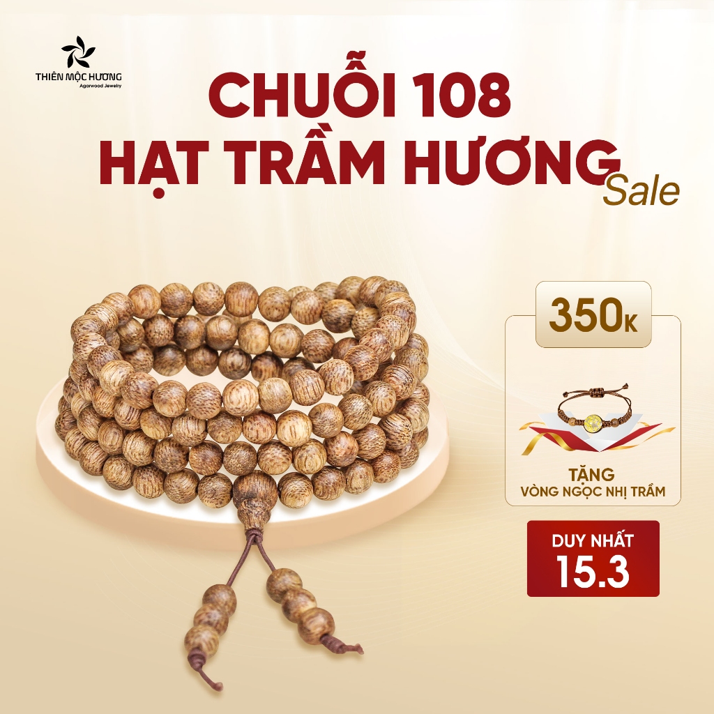 [CHÍNH HÃNG] Vòng tay trầm hương chuỗi tràng 108 hạt - Thiên Mộc Hương - An yên, đoạn trừ 108 phiền não - thơm dịu nhẹ