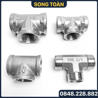 Tê inox 21 27, tê ba đầu ren trong inox 201 304 phi 21 27
