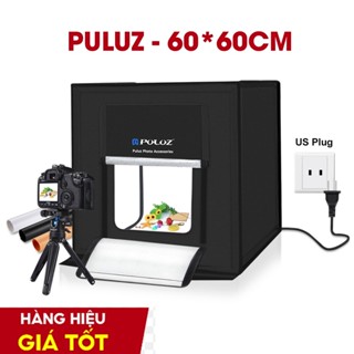 Hộp chụp hình sản phẩm PULUZ 60x60CM 2 thanh đèn led siêu sáng có thể di chuyển có adapter ổn định chỉnh sáng Tặng 6 nền