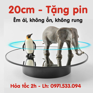 Bàn xoay trưng bày sản phẩm 20cm đế xoay chụp hình trưng bày mô hình, dùng livestream dùng pin hoặc điện 220V tải 3Kg