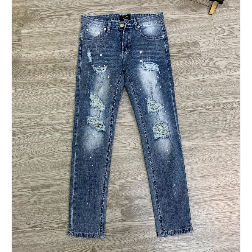 Quần jeans nam xanh Amiri mài gối dáng côn, quần bò nam xanh Amiri chất denim hàng Việt siêu rẻ 3080