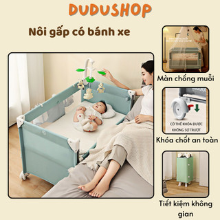 Nôi Cũi Di Động Gấp Gọn Cho Bé DUDU SHOP Ghép Giường Bố Mẹ, Kích Thước Lớn Có Tặng Kèm Phụ Kiện