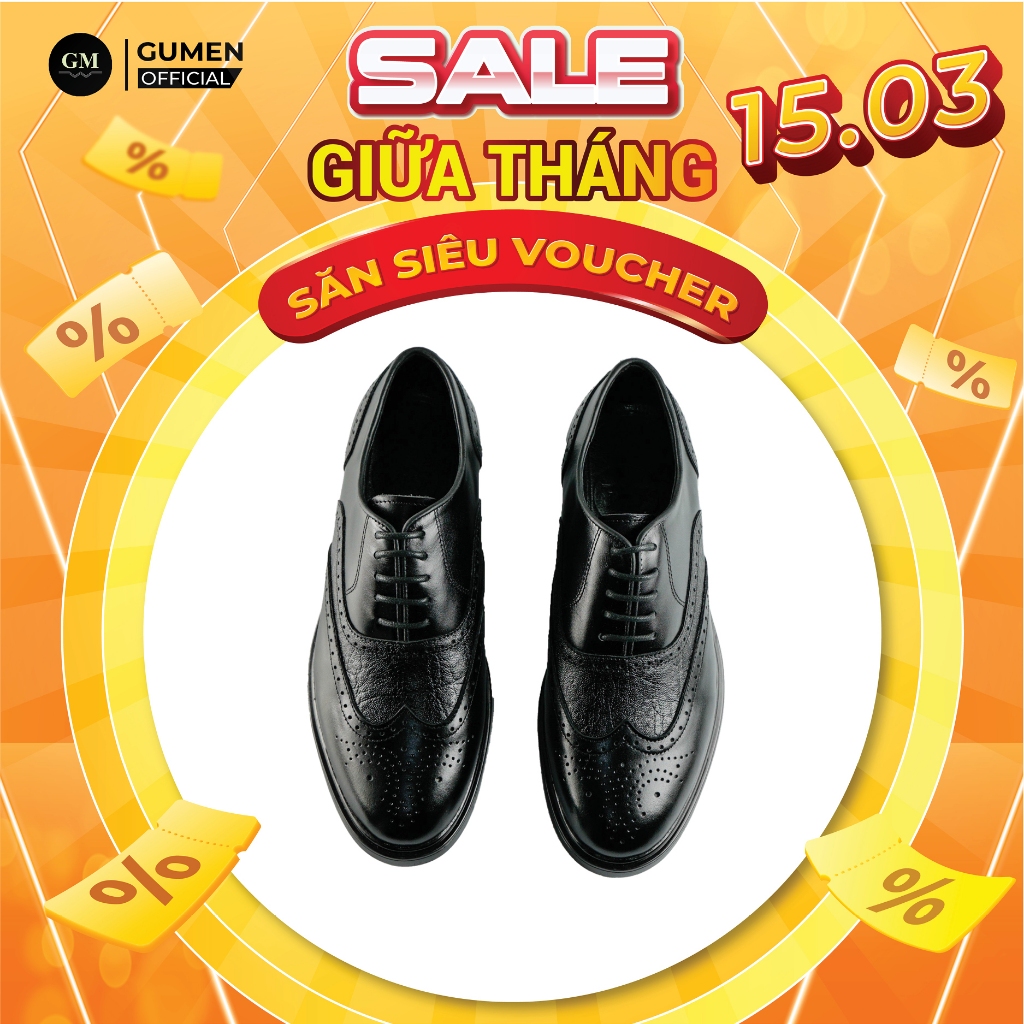 Giày Tây Da NAPPA Cao Cấp GUMEN OXFORD Wingtip CS008 Đế Khâu Toàn Bộ Cao Su Đúc Nguyên Khối