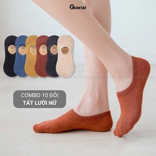 Combo 10 đôi tất nữ đi giày lười GOMTAT, có đệm silicon chống tuột gót, chất liệu cotton cao cấp - HAI-FIVE-2006-CB10