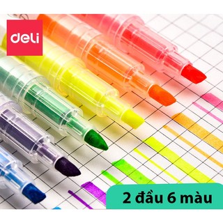 Set 3 cây bút dạ quang 2 đầu 2 màu deli s736