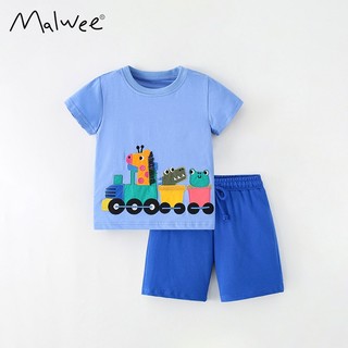 Bộ thun hè cotton xanh hoạ tiết động vật đáng yêu cho bé MW9551 - TOPZKIDS