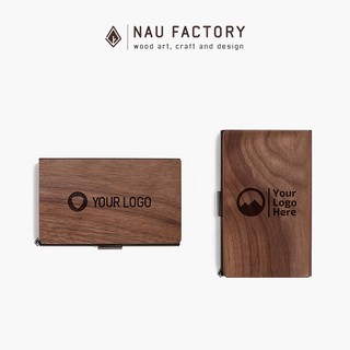 Hộp Name Card cao cấp khắc Logo theo yêu cầu NAU FACTORY - Hộp đựng danh thiếp, card visit gỗ Walnut khung inox