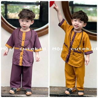 Bộ đồ lam đi chùa cho bé - hình thật - tay lửng, đồ lam đi chùa, đồ lam cho bé trai bé gái