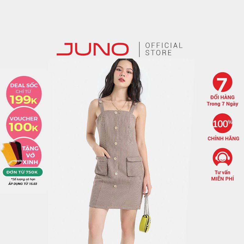 Đầm Ngắn Nữ Thời Trang JUNO Kiểu 2 Dây Bảng Cài Khuy JNDLU050