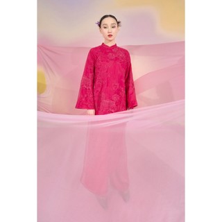 Set áo dài Nhã Sư chất liệu Organza & lụa tổng hợp dáng suông tay dài hoạ tiết thêu