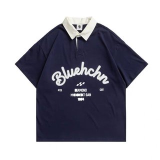 Áo Thun Nữ Tay Lỡ Phối Cổ POLO Chữ BLUEHCHN Mẫu Mới - CLITUS