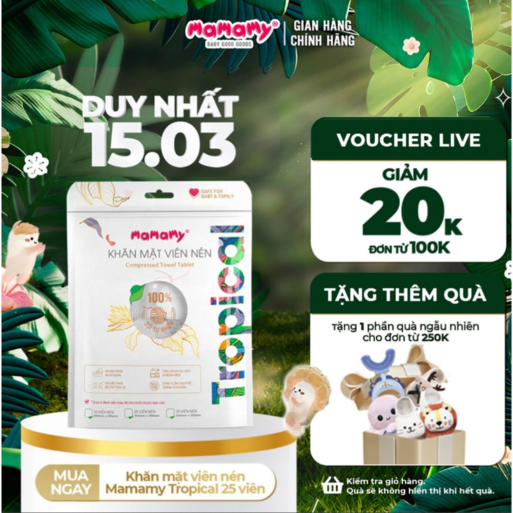 Khăn mặt viên nén Mamamy Tropical 100% sợi tự nhiên & rayon
