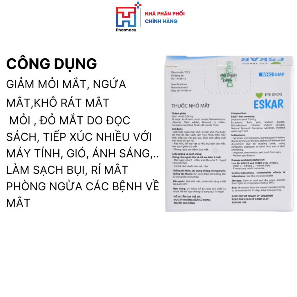 Nước nhỏ mắt ESKAR dưỡng mắt hàng ngày, hạn chế khô mỏi mắt