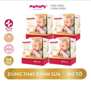 Combo 4 Khăn khô đa năng diệt khuẩn tia cực tím Mamamy Dùng thay khăn sữa an toàn cho bé 180 tờ