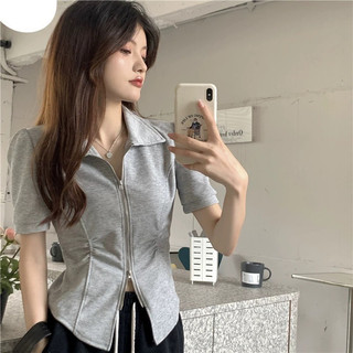 Áo kiểu nữ xinh cổ bẻ phối khóa zip form baby tee vải thun zip co dãn 4 chiều MA218