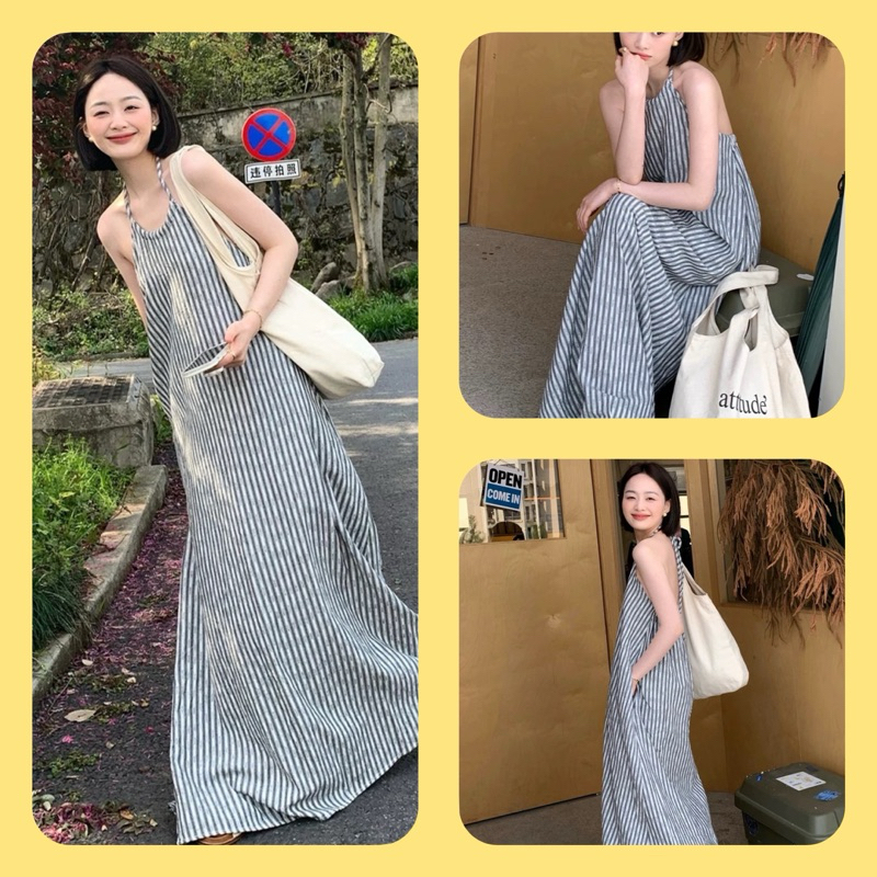 Váy Maxi Kẻ Sọc Hở Lưng