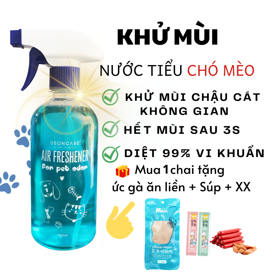 Xịt khử mùi nước tiểu vệ sinh chó mèo Beoncare, mùi chậu cát, chuồng trại - Khử mùi triệt để giúp pet đi
