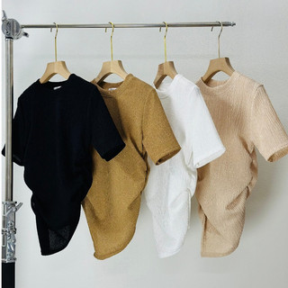  Áo cộc tay nhũ hàn thiết kế vạt chéo may dúm eo peonyb - Thun kiểu nữ bánh bèo tiểu thư hotgirl phong cách hàn quốc đẹp 