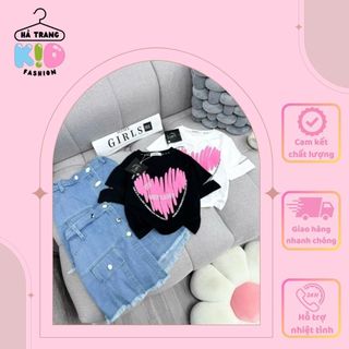 Set Chân Váy Bò Áo Tim In Nổi Thời Trang Cho Bé Gái Hàng Cao Cấp Loại 1 Full Size - Hatrangkids