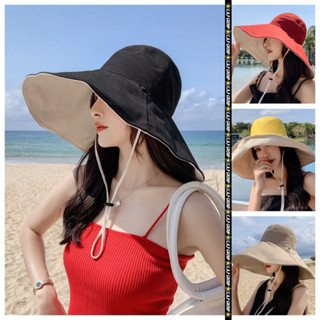Mũ rộng vành nữ đi biển 2 mặt vải chống nắng che gáy chống tia UV nón vành tròn to Hàn Quốc
