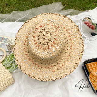 Mũ cói, Nón cói rơm Raffia form cứng, Unisex, phong cách vitage, vành rộng che nắng đi du lịch mùa hè - Mẫu NC052