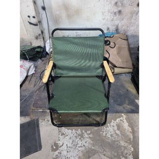 {Khung sắt tròn - Mẫu mới 2024} Ghế sắt camping khung sắt tròn tay vịn gỗ bọc đệm và lưng bằng vải bố ngồi thoải mái hơn