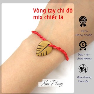 Vòng tay chỉ đỏ mix hình chiếc lá - May mắn tài lộc