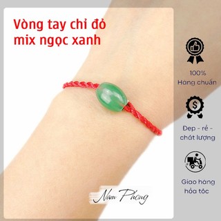 Vòng tay chỉ đỏ, mix đá ngọc xanh độc đáo