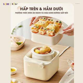 Combo Nồi Nấu Cháo 0,8L Bear NNC08 Và Máy Xay Ăn Dặm 0,3L B03V8 8 Lưỡi Mini Cầm Tay Chưng Yến Hầm Ninh Tiện Lợi