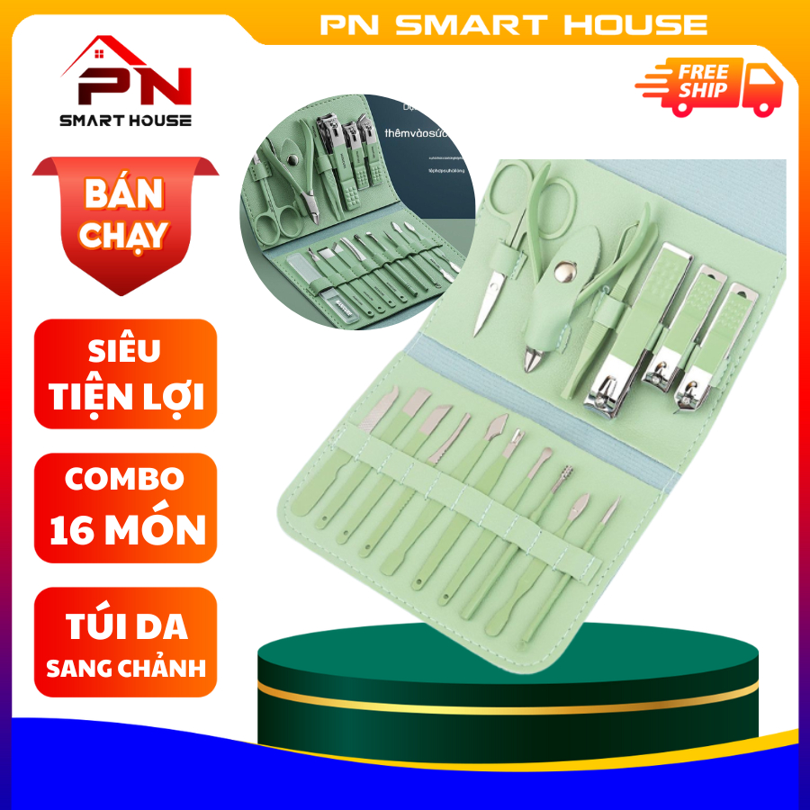 Bộ Bấm Móng Tay 16 Món Dụng Cụ Làm Đẹp Làm Nail Tại Nhà Có Vỏ Bọc Bằng Da, Bộ…