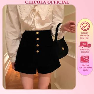 Quần đùi nhung nữ chicola official quần short nhung cạp cao đính 4 cúc co907