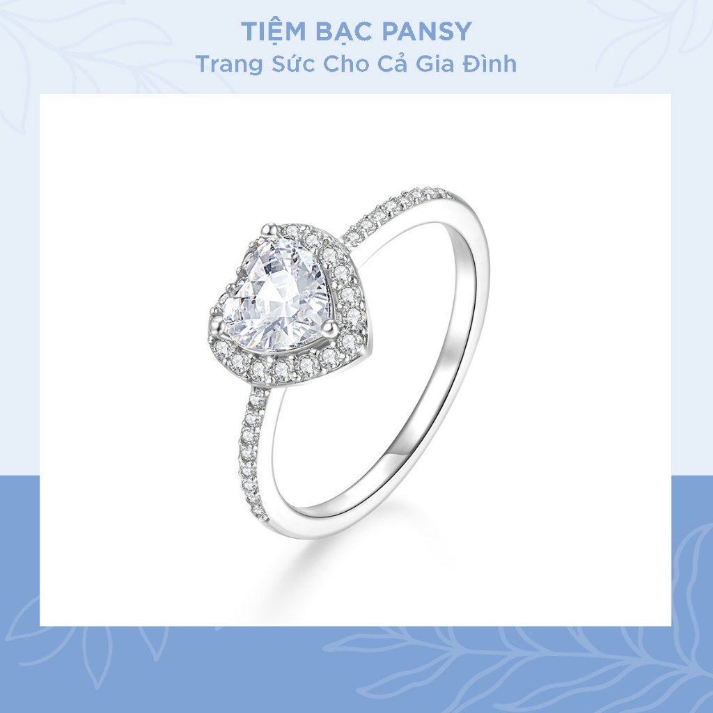 Nhẫn bạc nữ PANSY đá chủ hình trái tim đẹp lấp lánh không tỳ vết - Nhẫn nữ bạc ta cao cấp