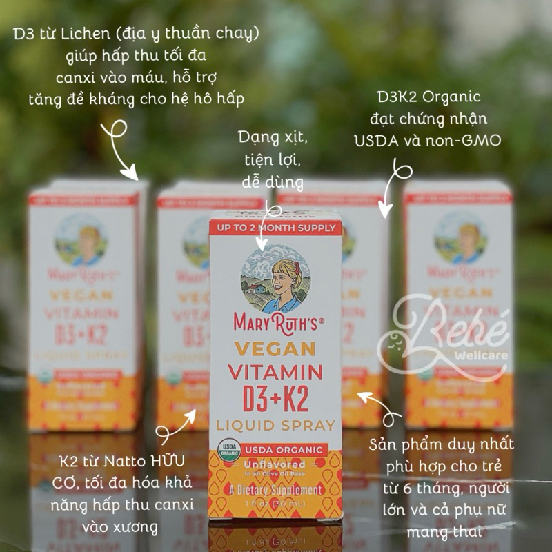 D3K2 Hữu cơ Mary Ruth's cho trẻ từ 6 tháng (Dạng xịt)