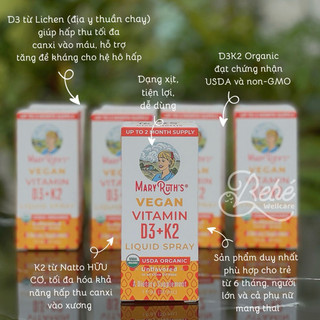 D3K2 Hữu cơ Mary Ruth's cho trẻ từ 6 tháng (Dạng xịt)