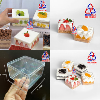 20 Hộp mica vuông 04 đựng bánh tiramisu - panna cotta - bánh mousse - hộp đựng bánh cookie , kẹo mứt tết