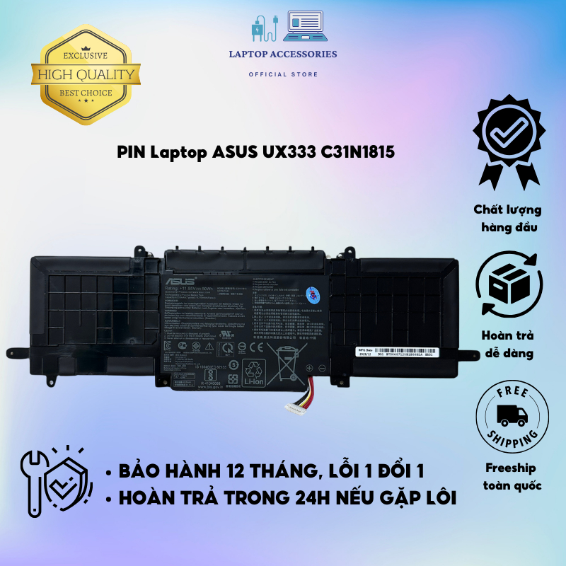 PIN ASUS UX333 C31N1815 (ZIN) - 3 CELL TƯƠNG THÍCH:Asus Zenbook UX333 UX333F UX333FN UX333FA UX333FN, C31N1815