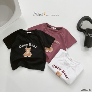 Áo phông cotton cộc tay dáng basic in gấu Beemo cho bé trai, bé gái