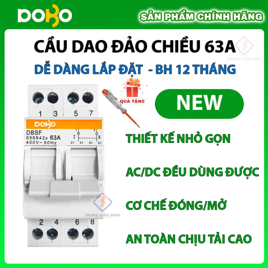 [HÀNG CHÍNH HÃNG] Cầu Dao Đảo Chiều DoBo Korea 2P 63A - Aptomat đảo chiều DoBo - Thiết kế mới - Hàng Tốt - BH 12 tháng