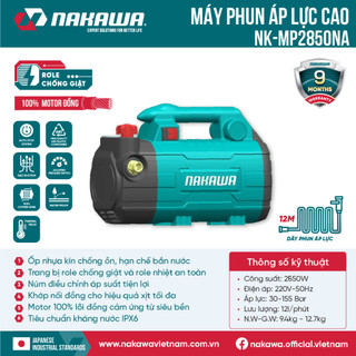 Máy rửa xe Nakawa NK-MP2850NA c.suất 2850W motor 100% dây đồng dùng cho gia đình phun rửa (hàng chính hãng)