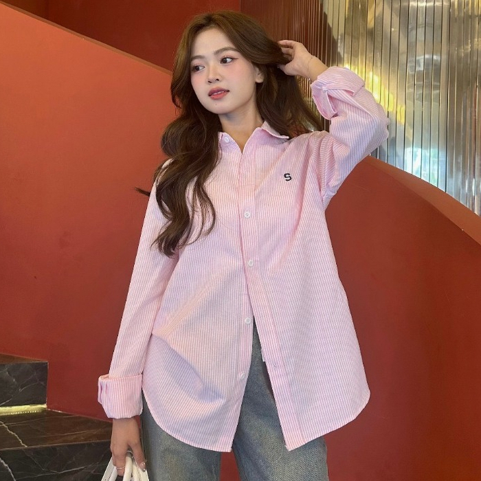 Áo Sơ Mi Kẻ Nam Nữ Unisex Thêu Chữ S, Áo Sơ Mi Tay Dài Form Rộng Đẹp Phong Cách Hàn Quốc | BigBuy360 - bigbuy360.vn
