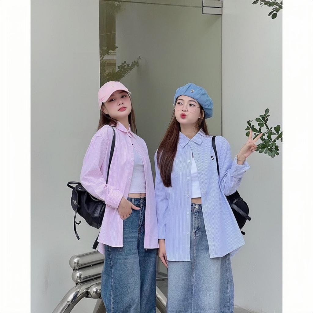 Áo Sơ Mi Kẻ Nam Nữ Unisex Thêu Chữ S, Áo Sơ Mi Tay Dài Form Rộng Đẹp Phong Cách Hàn Quốc | BigBuy360 - bigbuy360.vn