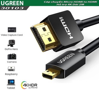 Cáp micro hdmi to hdmi dài 2m ugreen 30103, hỗ trợ 4k60hz hdr